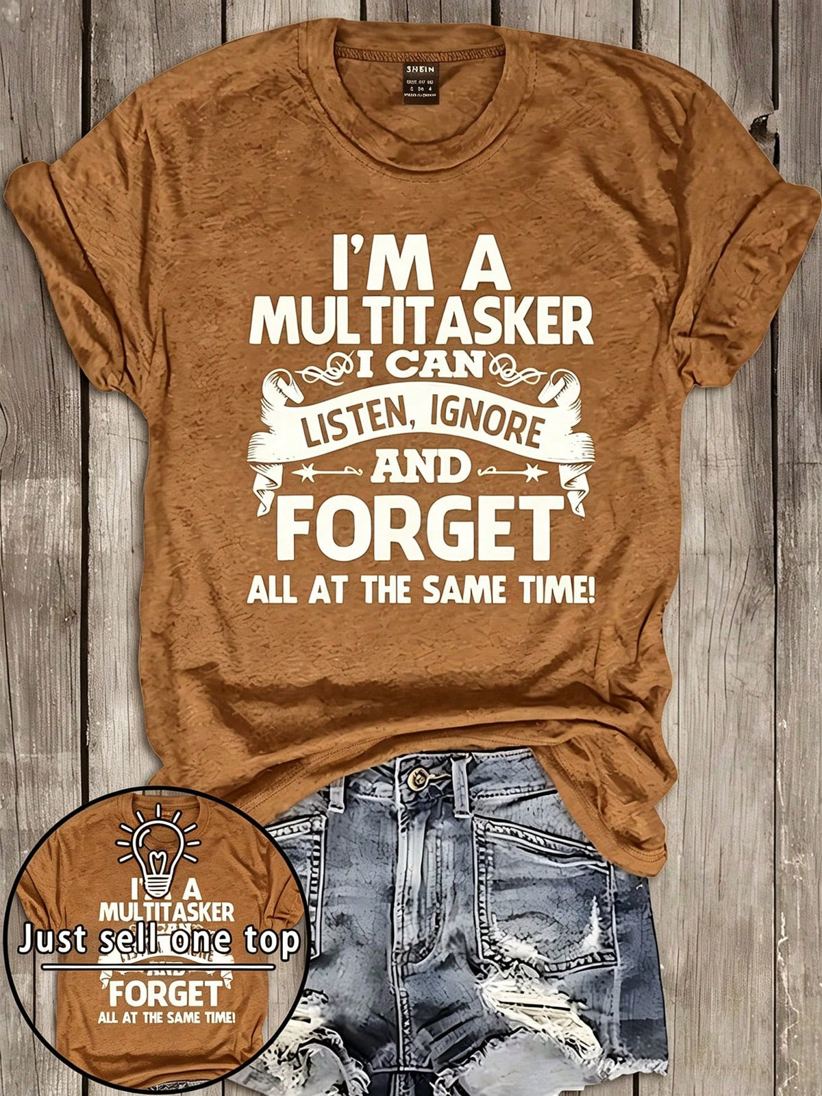 INAWLY Plus Size Summer Casual Cool Letter Print Short Sleeve T-Shirt, I Am A Multitasker, I Can Listen, Ignore And Forget Everything Simultaneously. Graphic T-Shirt Women's Top