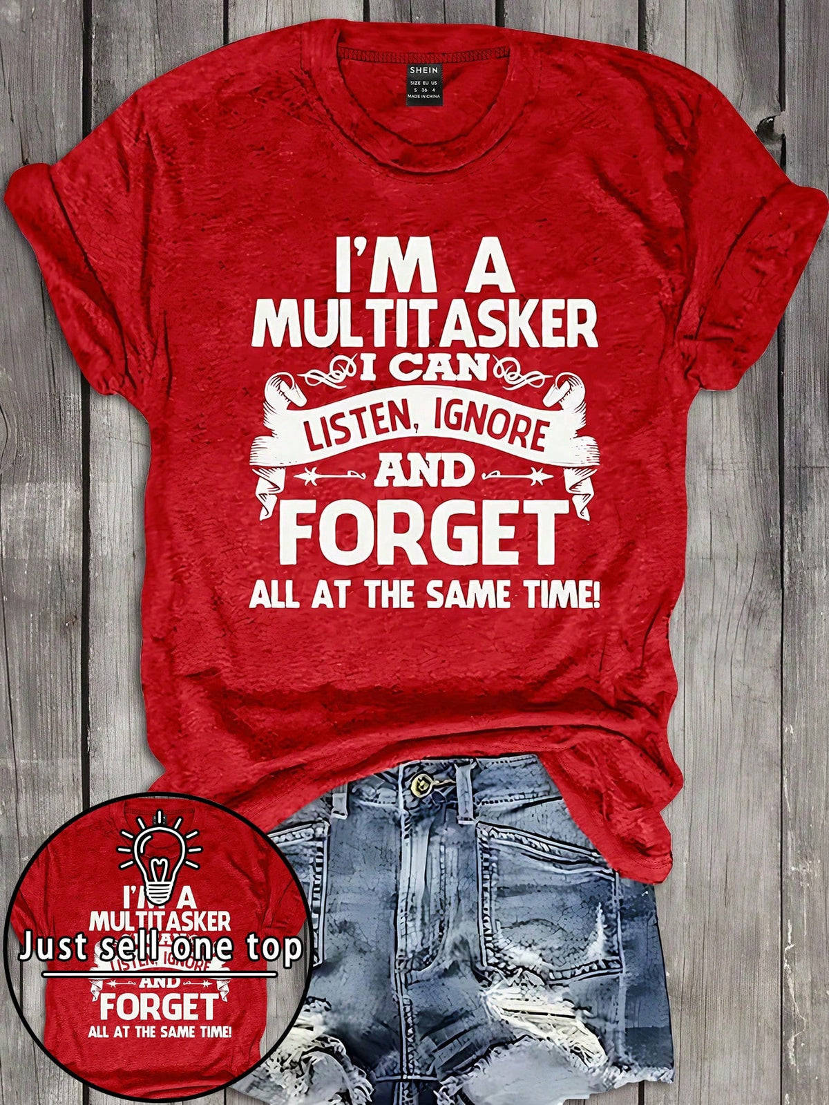 INAWLY Plus Size Summer Casual Cool Letter Print Short Sleeve T-Shirt, I Am A Multitasker, I Can Listen, Ignore And Forget Everything Simultaneously. Graphic T-Shirt Women's Top