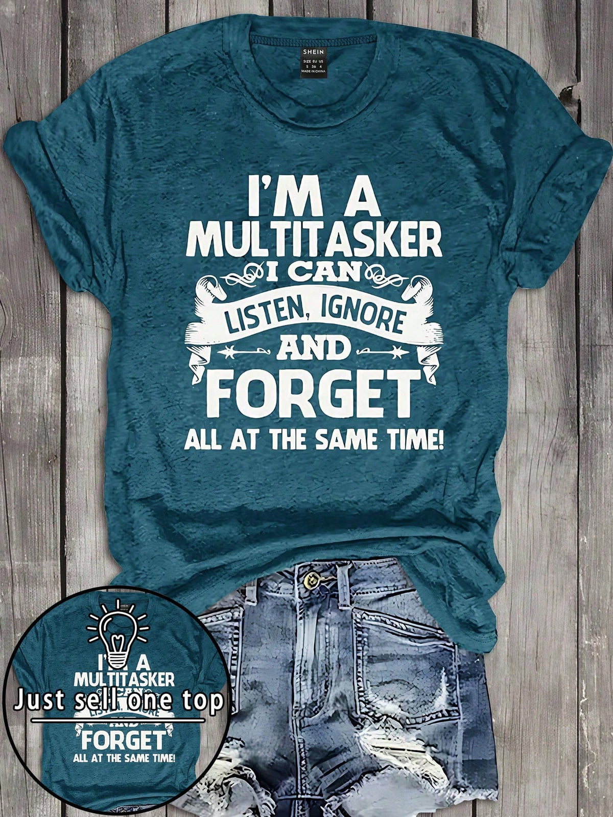 INAWLY Plus Size Teal Summer Casual Graphic Short Sleeve T-Shirt,I'M A MULTITASKER I CAN LISTEN,IGNORE AND FORGET ALL AT THE SAME TIME Everyday Women Tops