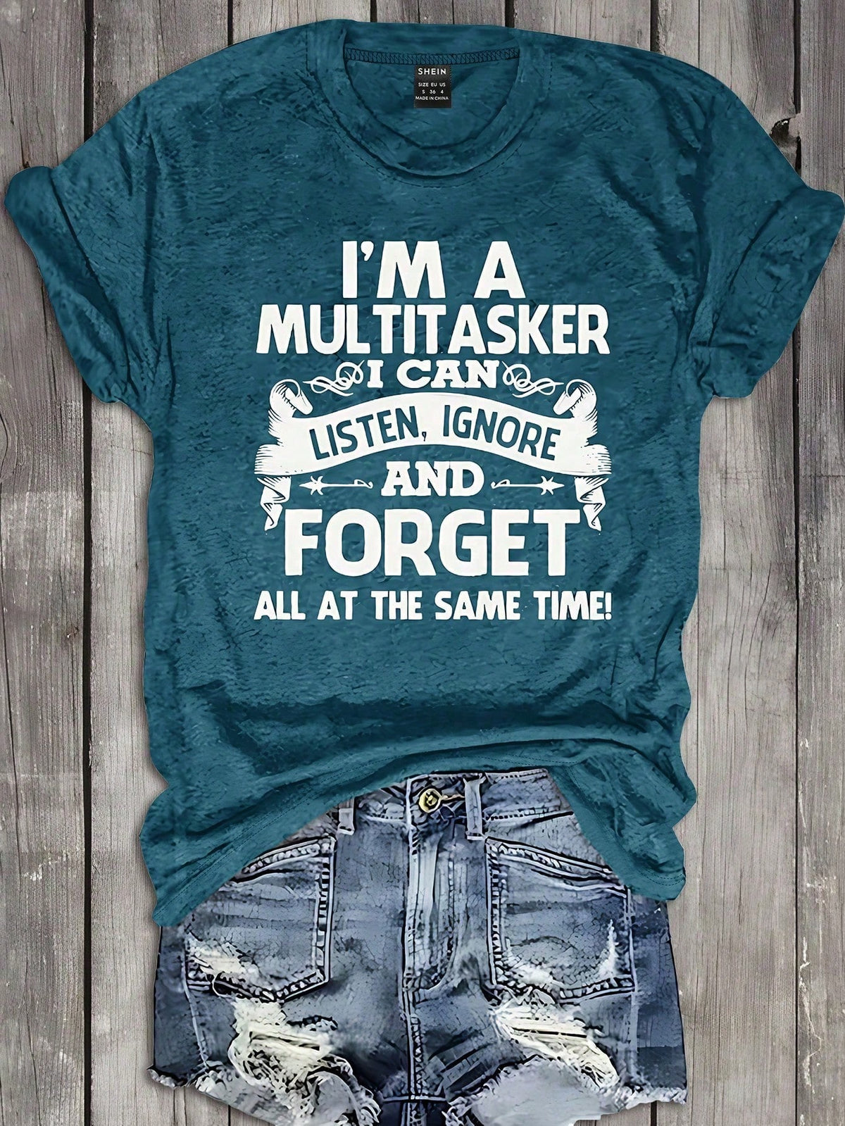 INAWLY Plus Size Teal Summer Casual Graphic Short Sleeve T-Shirt,I'M A MULTITASKER I CAN LISTEN,IGNORE AND FORGET ALL AT THE SAME TIME Everyday Women Tops