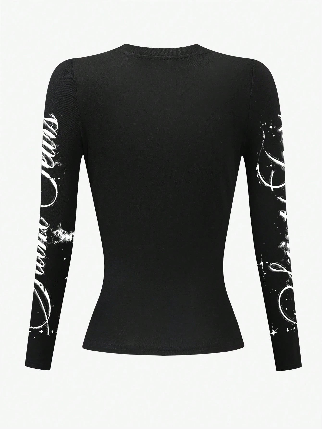 INAWLY Slogan & Eye Graphic Print Women Long Sleeve Fitted Crew Neck T-Shirt
