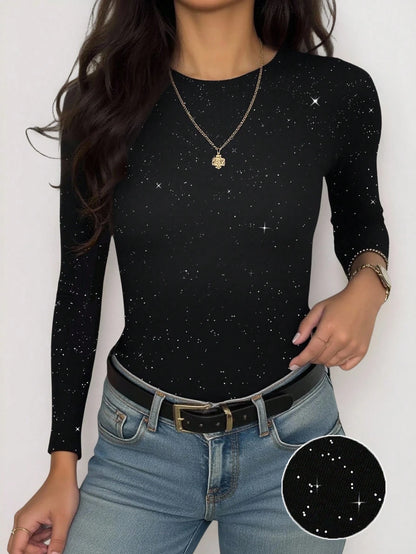 INAWLY Slogan & Eye Graphic Print Women Long Sleeve Fitted Crew Neck T-Shirt