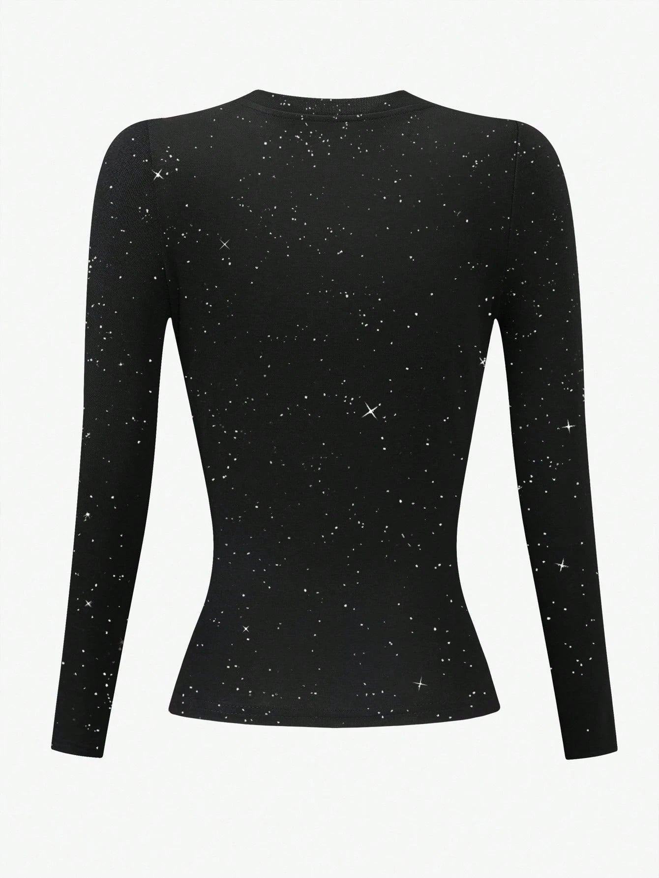 INAWLY Slogan & Eye Graphic Print Women Long Sleeve Fitted Crew Neck T-Shirt