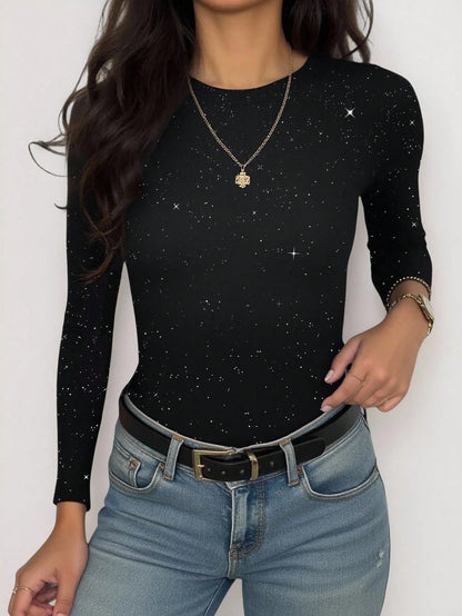 INAWLY Slogan & Eye Graphic Print Women Long Sleeve Fitted Crew Neck T-Shirt