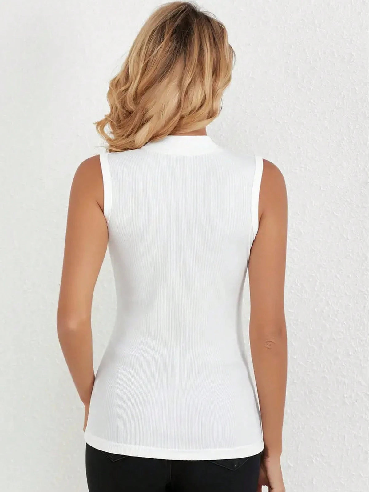 INAWLY Solid Color Turtleneck Ribbed Knit Tank Top