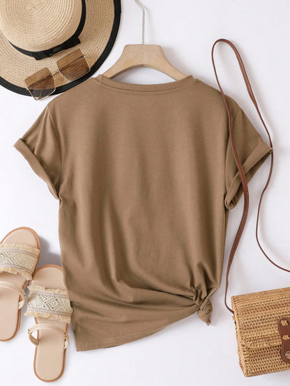 INAWLY Solid Round Neck Tee