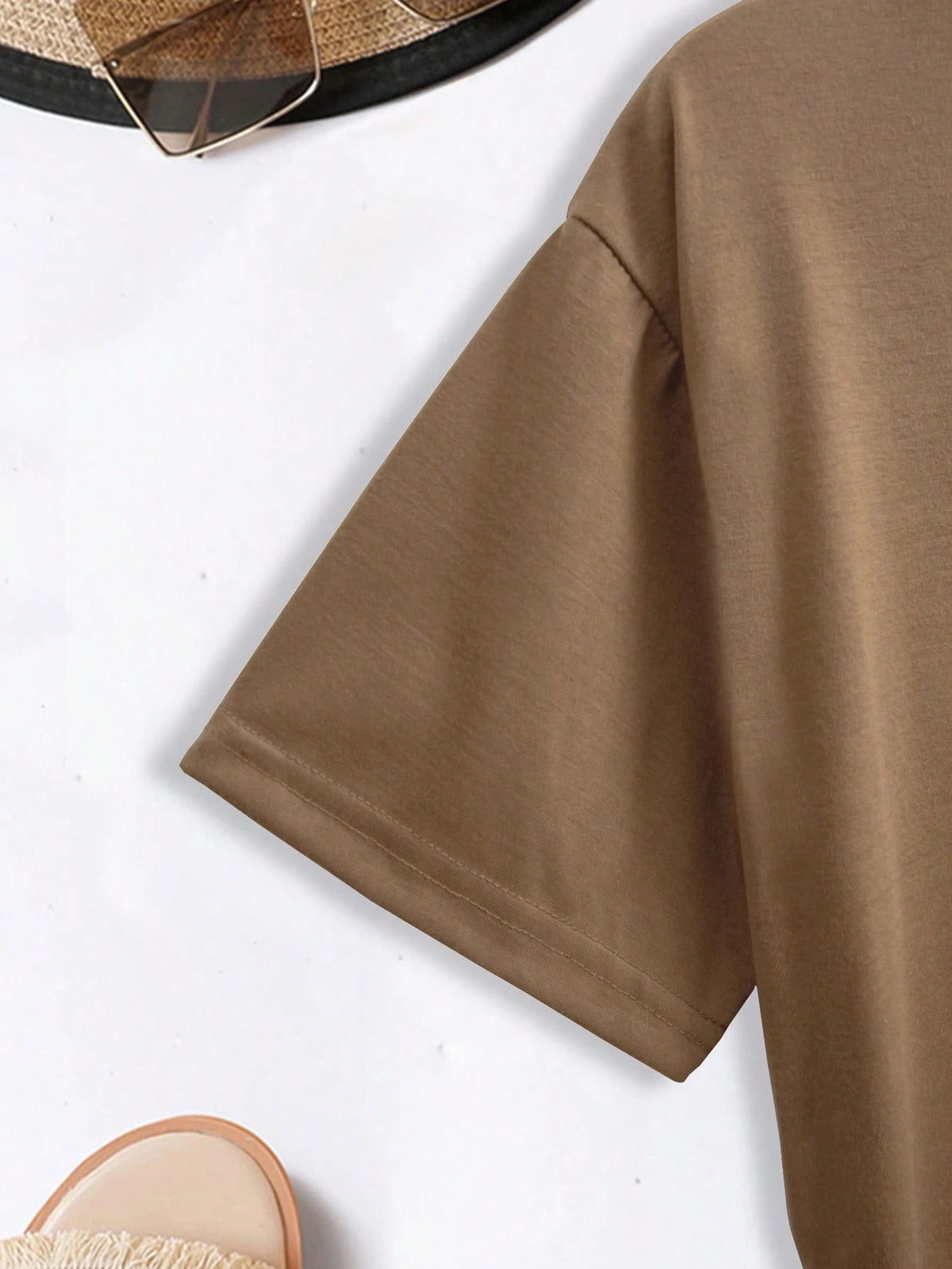 INAWLY Solid Round Neck Tee