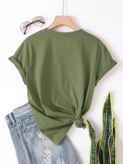 INAWLY Solid Round Neck Tee