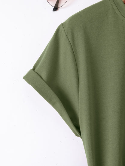 INAWLY Solid Round Neck Tee