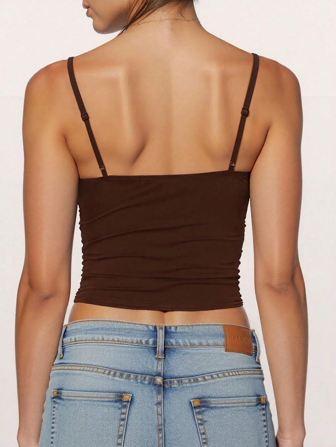 INAWLY Solva Women's Summer Minimalist Ruched Front Spaghetti Strap Fitted Tank Top