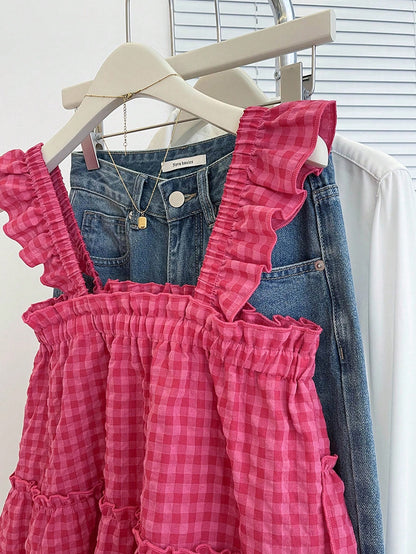 INAWLY Women's Casual Plaid Sleeveless Top, Summer