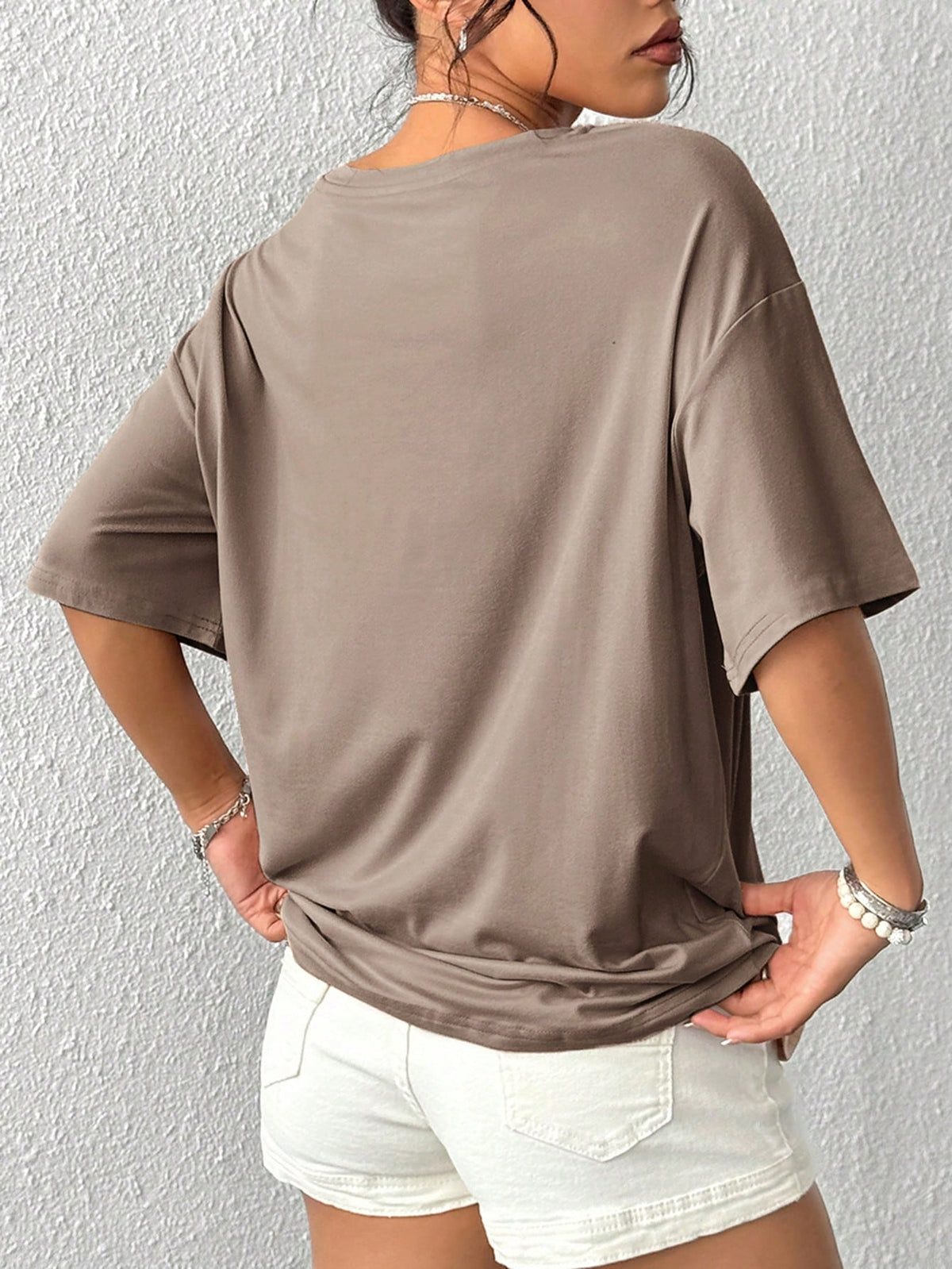 INAWLY Women's Round Neck Drop Shoulder T-Shirt, Minimalist & Fashionable, Suitable For Summer