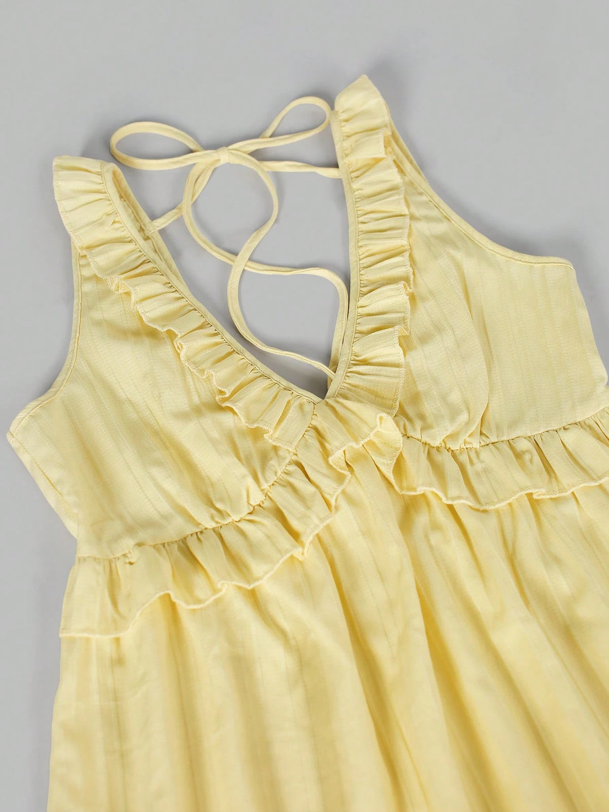 INAWLY Women's Ruffle Strap Minimal Solid Color Yellow Mini Dress, Casual Vacation Style, Summer