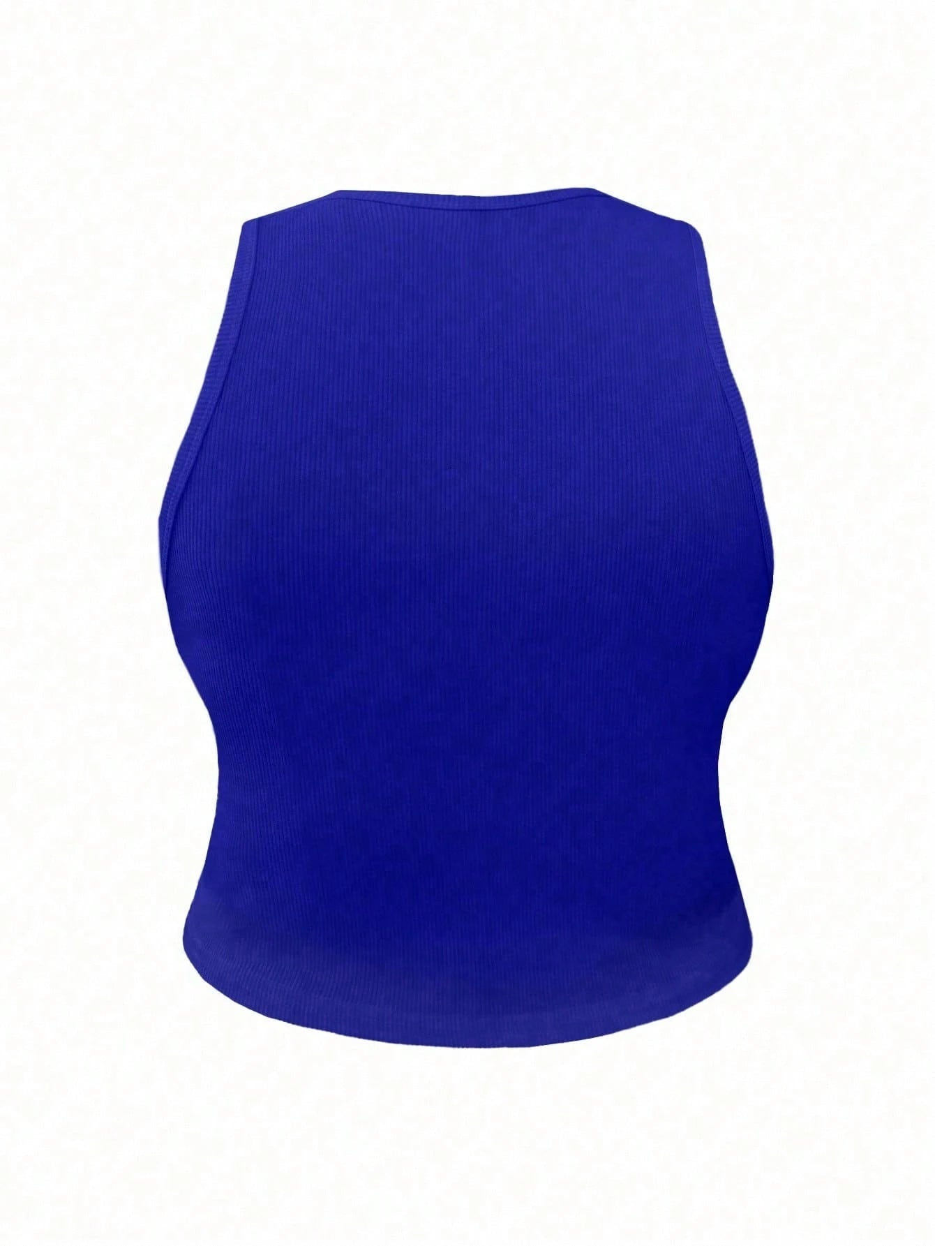 INAWLY Women's Solid Color Crew Neck Sleeveless Ribbed Fitted Tank Top, Summer Everyday Royal Blue Casual