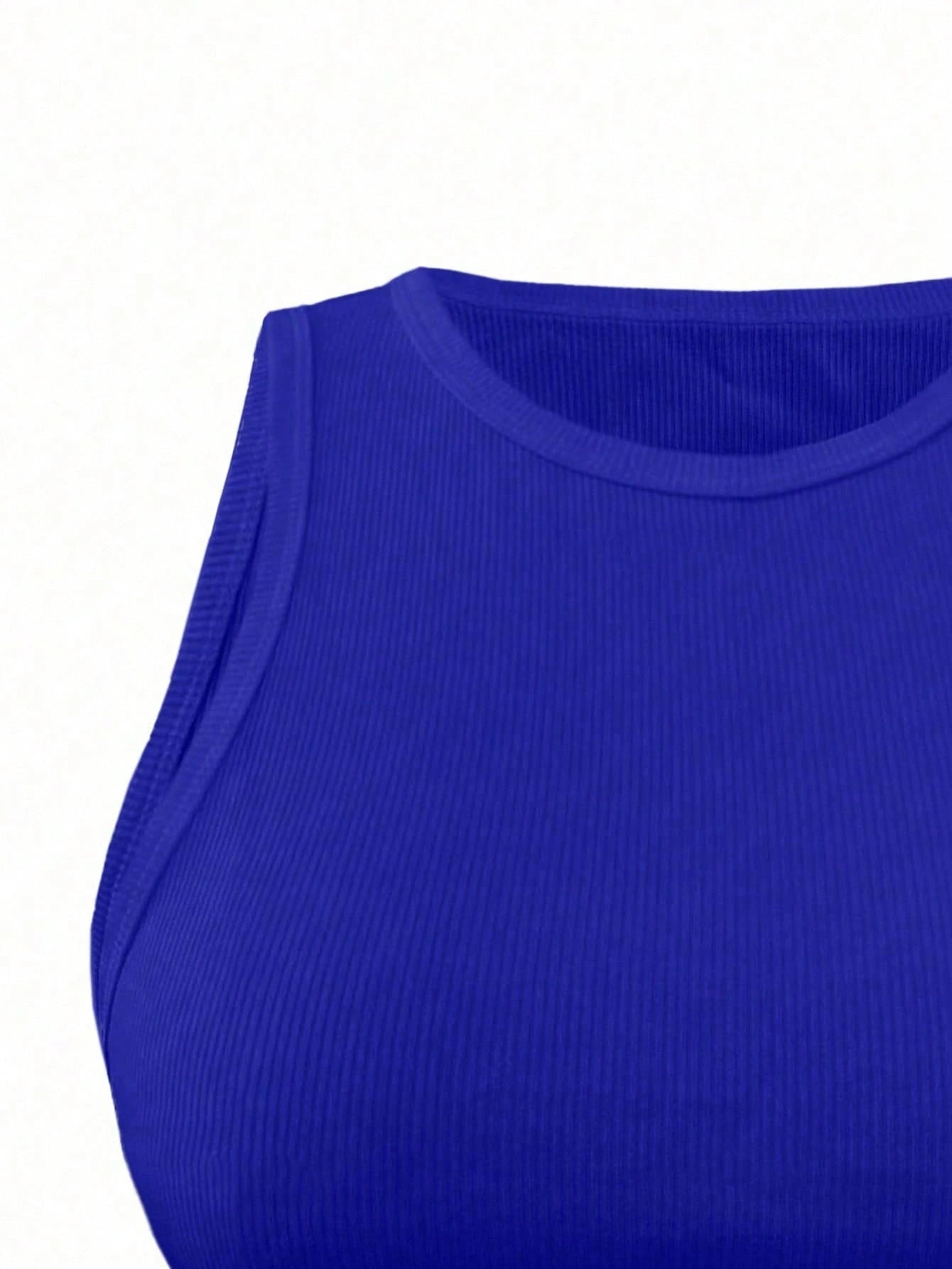 INAWLY Women's Solid Color Crew Neck Sleeveless Ribbed Fitted Tank Top, Summer Everyday Royal Blue Casual