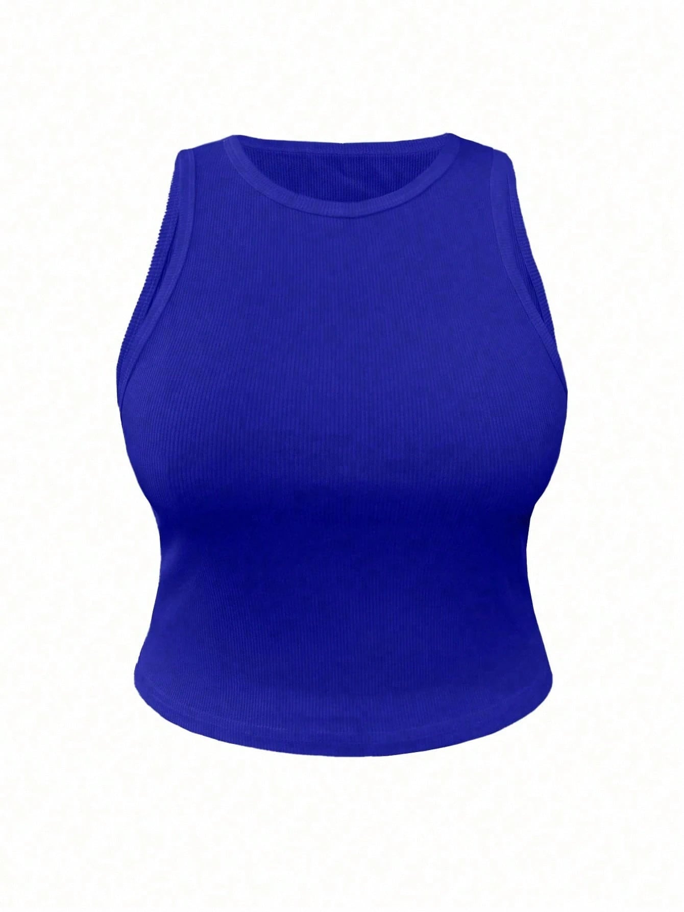INAWLY Women's Solid Color Crew Neck Sleeveless Ribbed Fitted Tank Top, Summer Everyday Royal Blue Casual