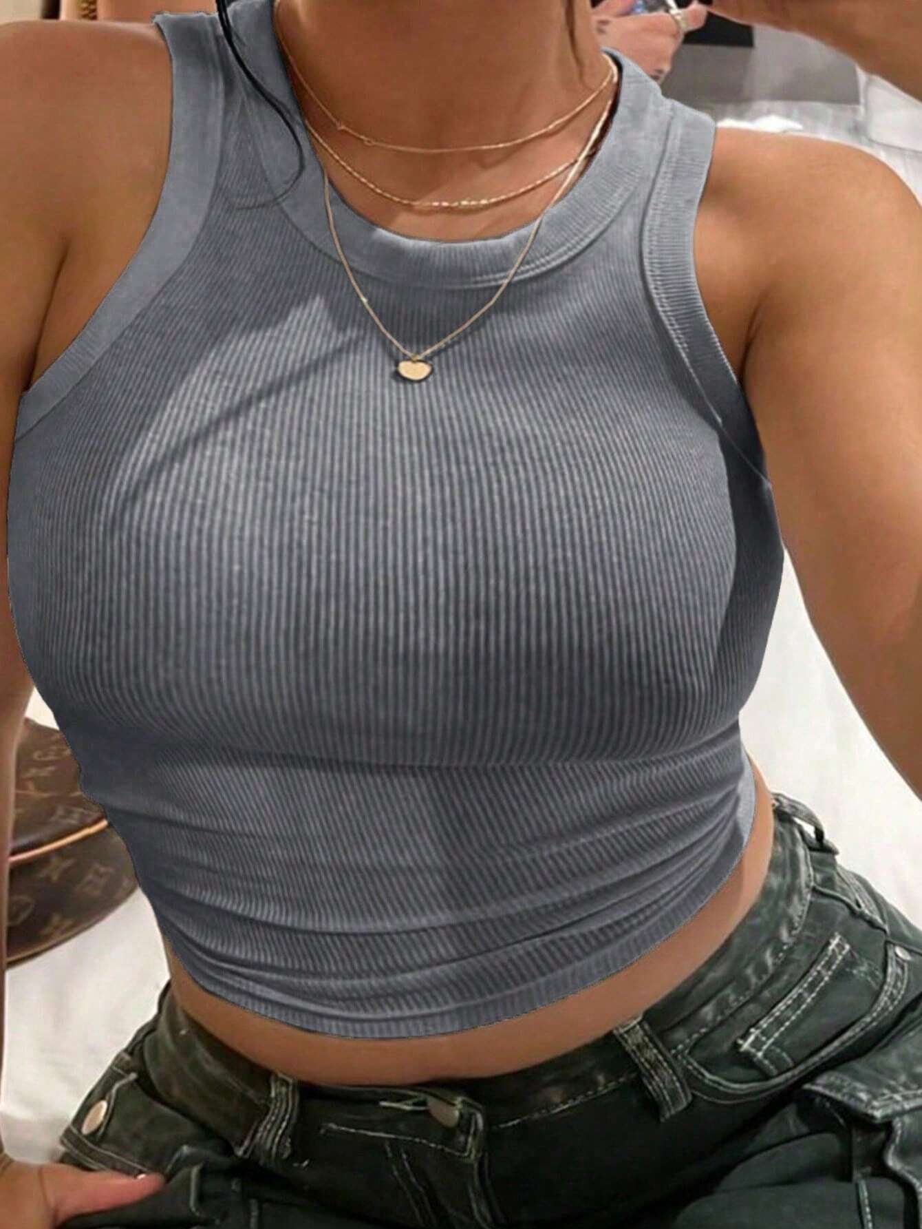 INAWLY Women's Solid Color Crew Neck Sleeveless Ribbed Fitted Tank Top, Summer Everyday Royal Blue Casual
