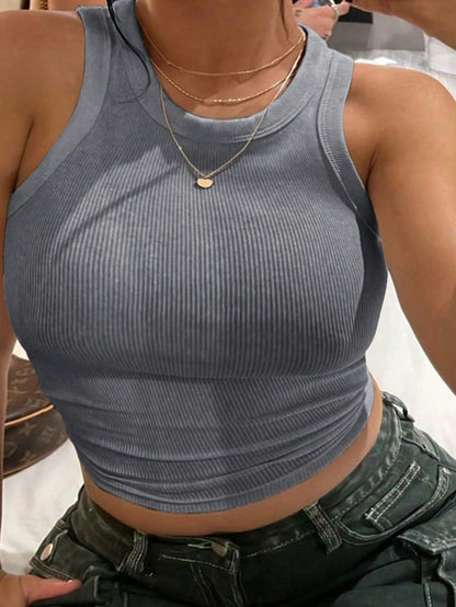 INAWLY Women's Solid Color Crew Neck Sleeveless Ribbed Fitted Tank Top, Summer Everyday Royal Blue Casual