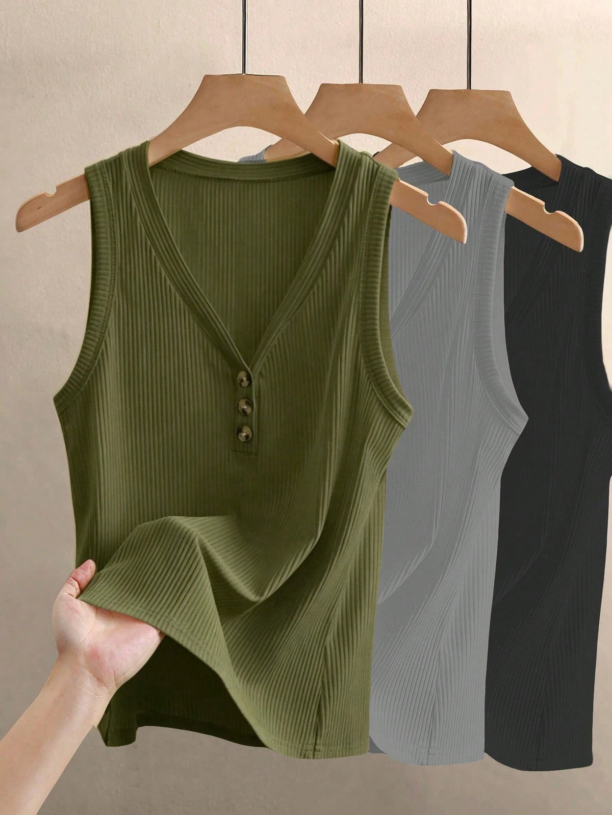 INAWLY Women's Solid V-Neck Casual Versatile Daily Wear Top