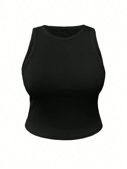 INAWLY Women's Summer Solid Color Round Neck Slim Fit Tank Top