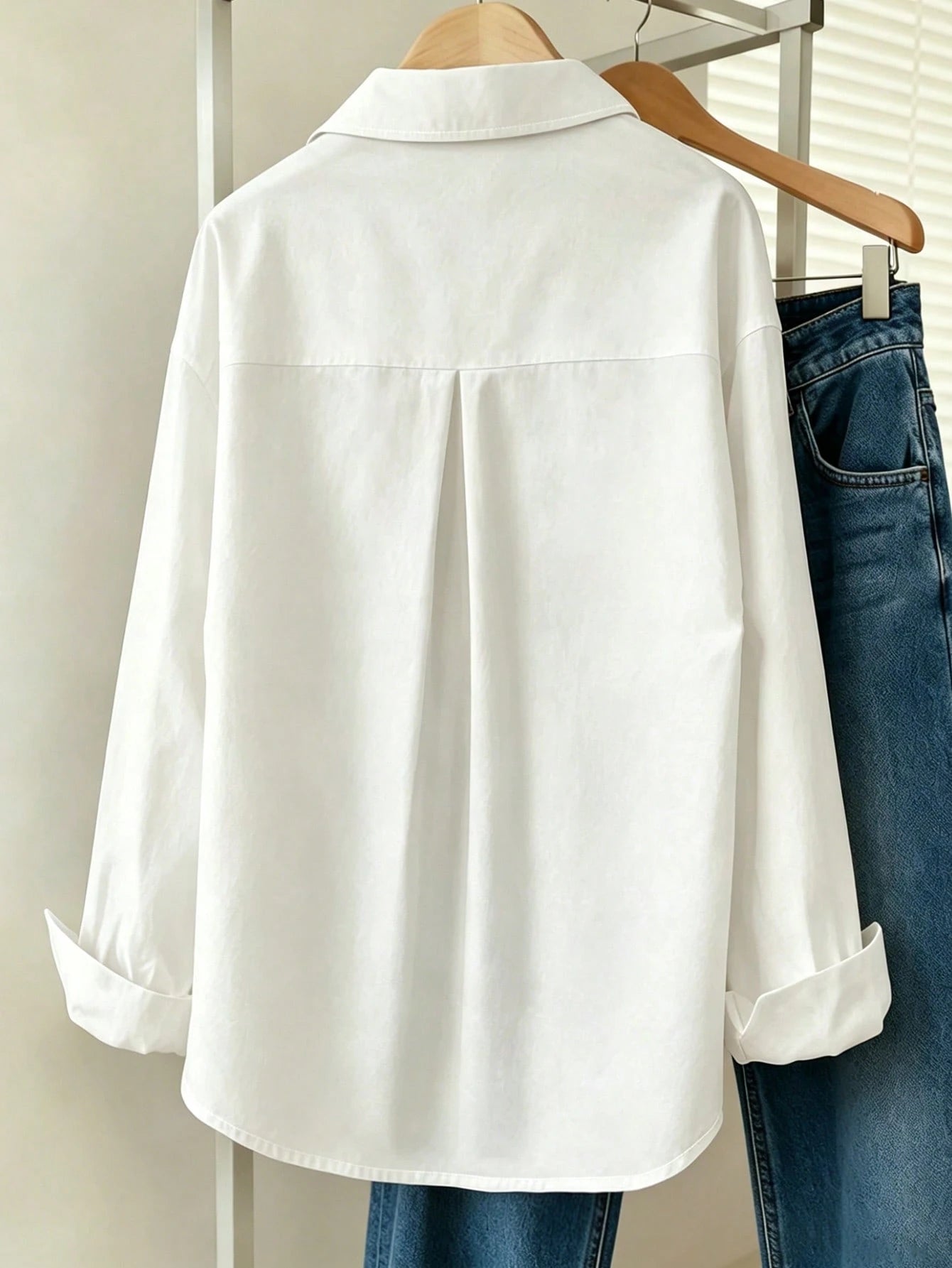INAWLY Women Solid Color Simple Style Button-Up Daily Shirt Fall Cloth For Women