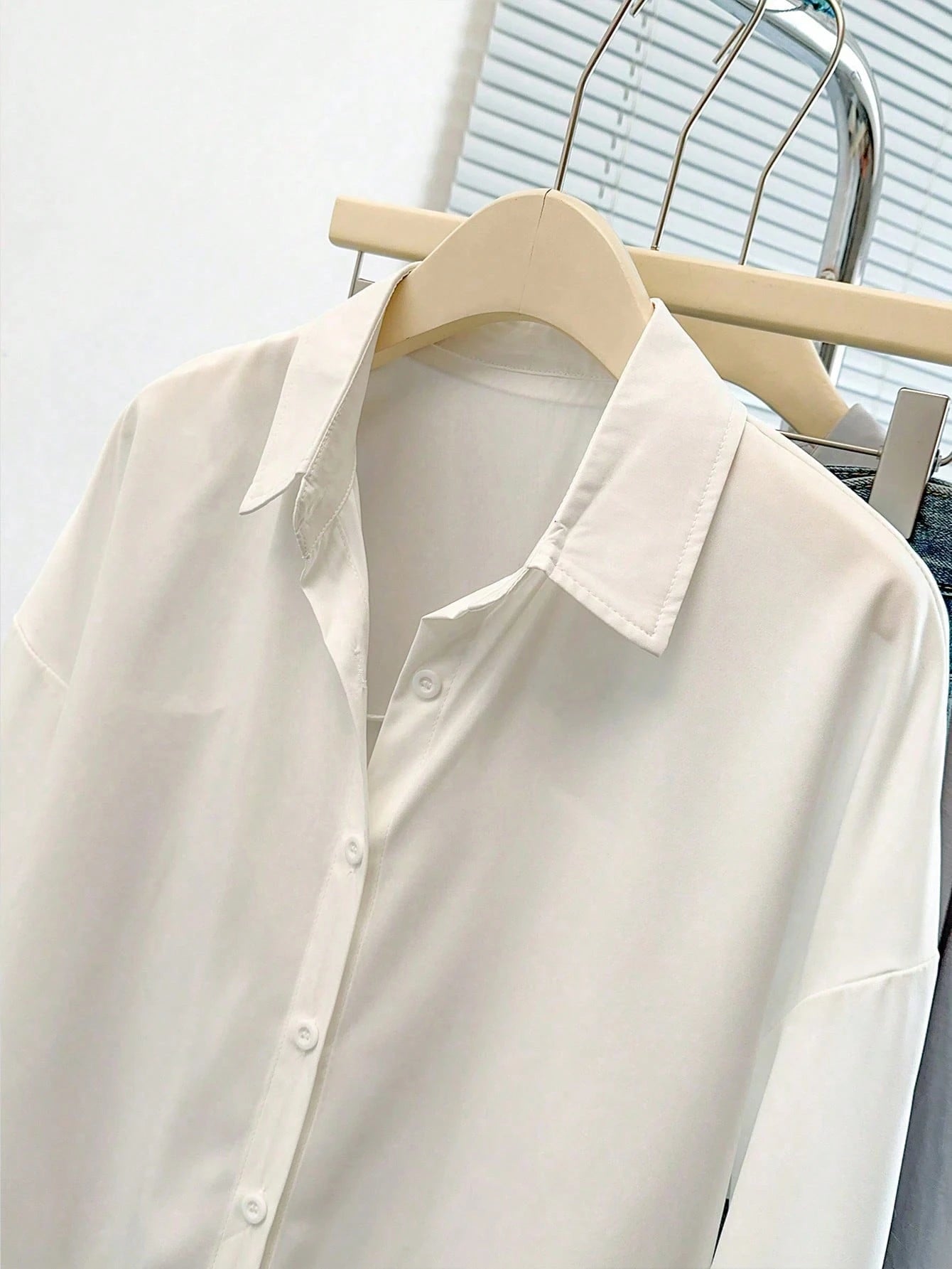 INAWLY Women Solid Color Simple Style Button-Up Daily Shirt Fall Cloth For Women