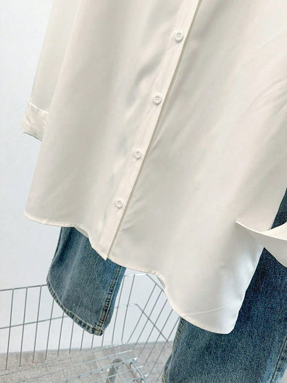 INAWLY Women Solid Color Simple Style Button-Up Daily Shirt Fall Cloth For Women