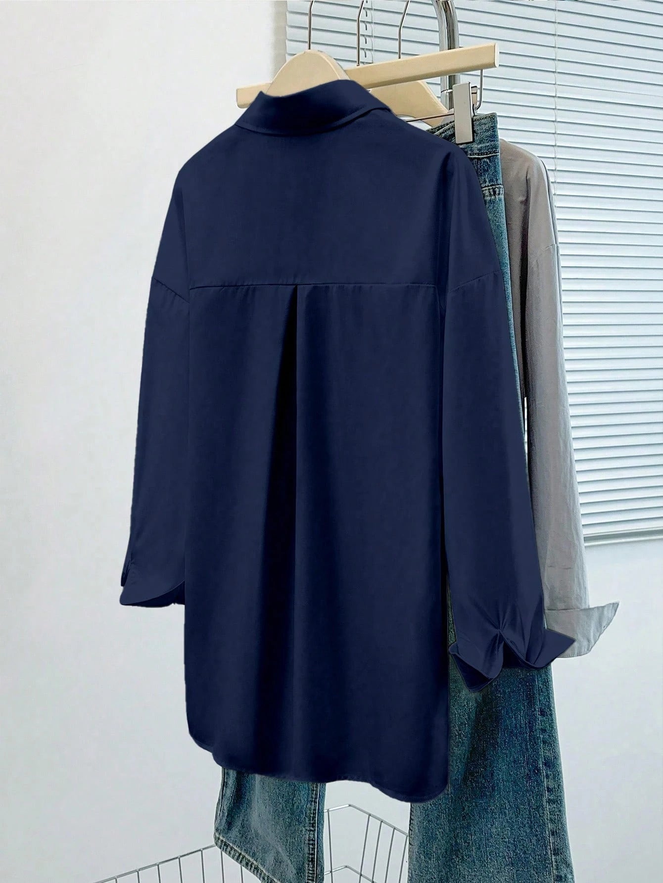 INAWLY Women Solid Color Simple Style Button-Up Daily Shirt Fall Cloth For Women