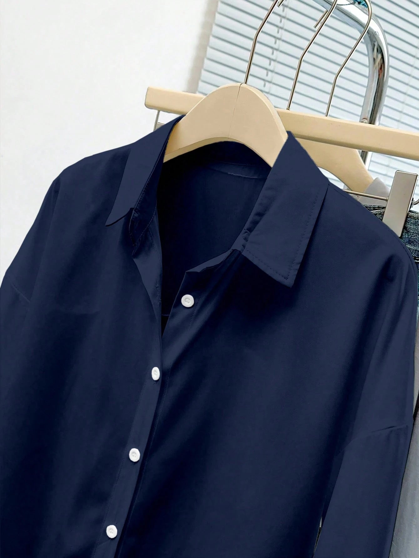 INAWLY Women Solid Color Simple Style Button-Up Daily Shirt Fall Cloth For Women