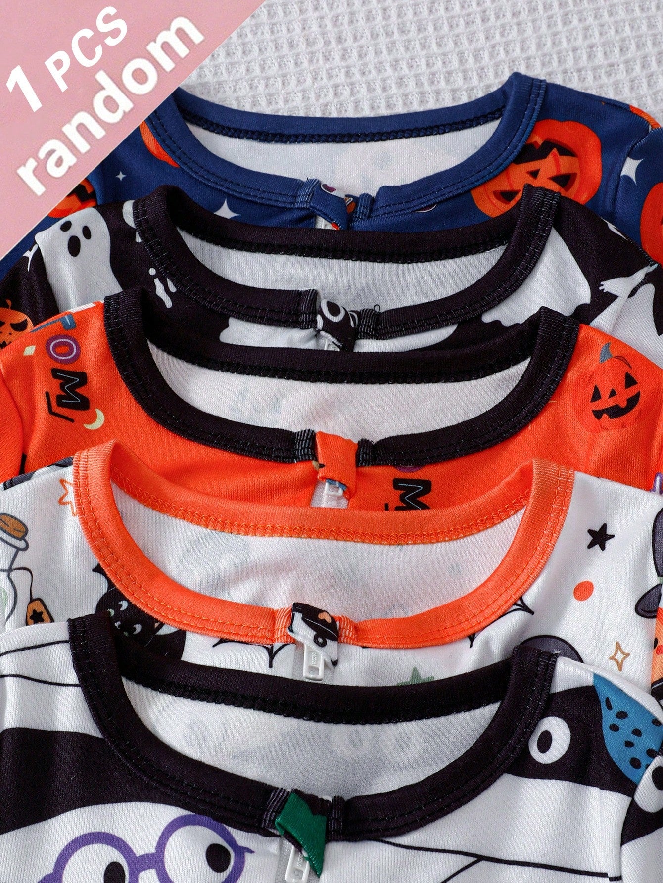 Infant Boys Halloween Pumpkin & Little Ghost All-Over Print Cartoon Fitted Long Sleeve Bodysuit, Footless, Random 1pc