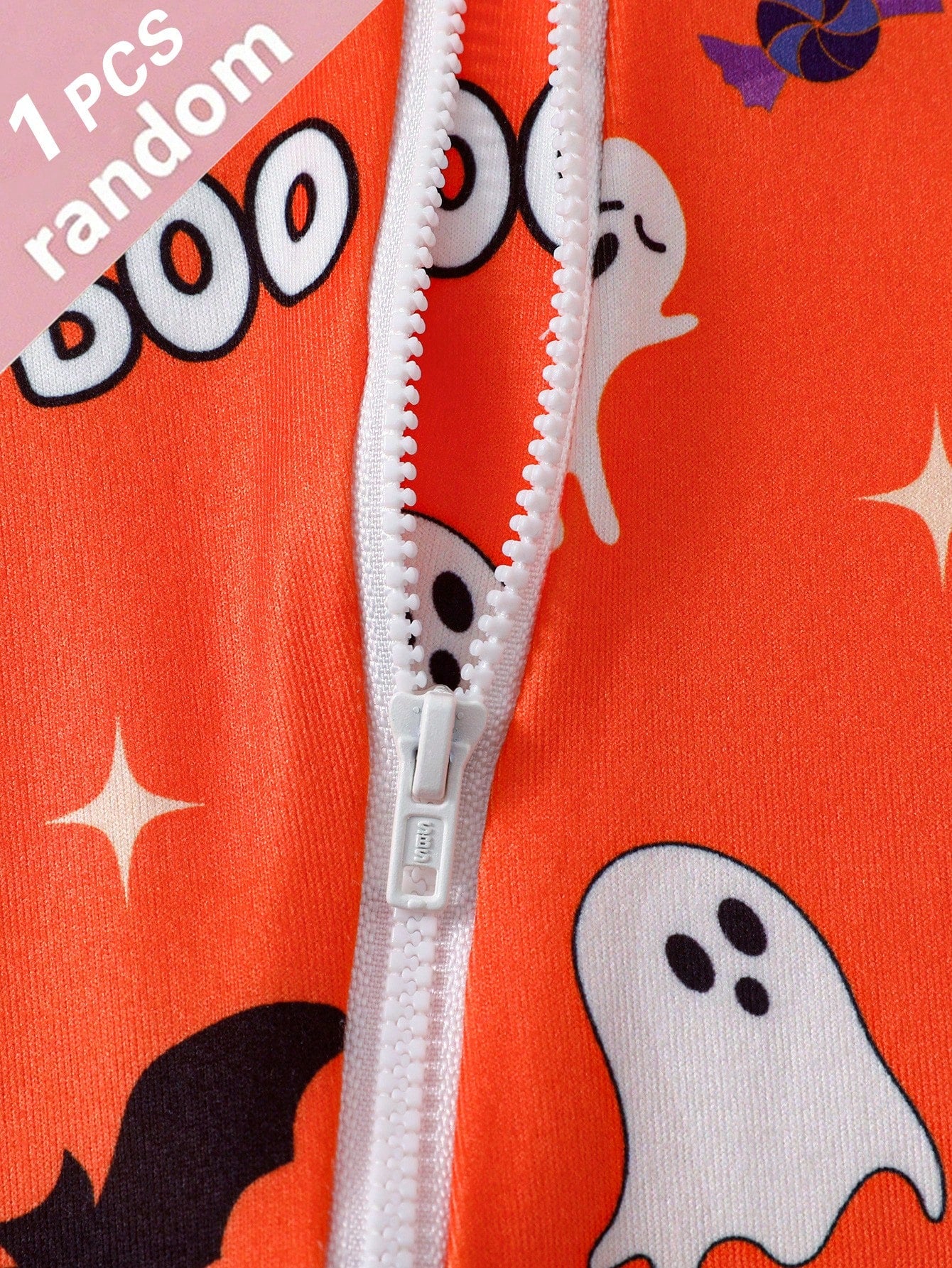 Infant Boys Halloween Pumpkin & Little Ghost All-Over Print Cartoon Fitted Long Sleeve Bodysuit, Footless, Random 1pc