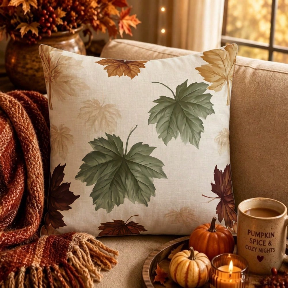 INGIFTA 1pc/2pc Fall Decorative Throw Pillow Cover, Fall Decor, Room Decor, Cozy Autumn Leaf Print, Pillow Cover Living Room, Pillow Covers 18*18, Cushion Cover For Sofa Couch And Patio, Pillow Case F