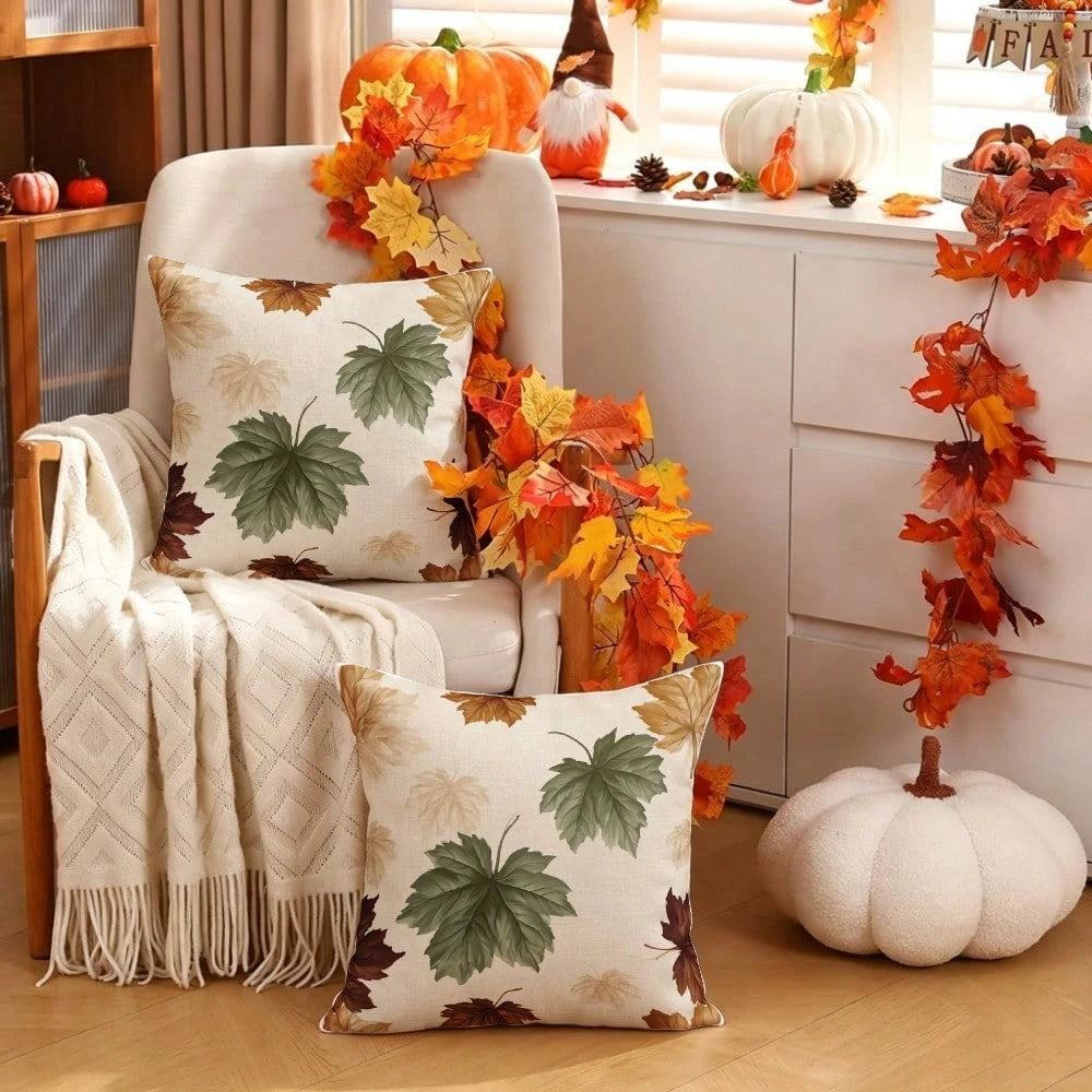 INGIFTA 1pc/2pc Fall Decorative Throw Pillow Cover, Fall Decor, Room Decor, Cozy Autumn Leaf Print, Pillow Cover Living Room, Pillow Covers 18*18, Cushion Cover For Sofa Couch And Patio, Pillow Case F
