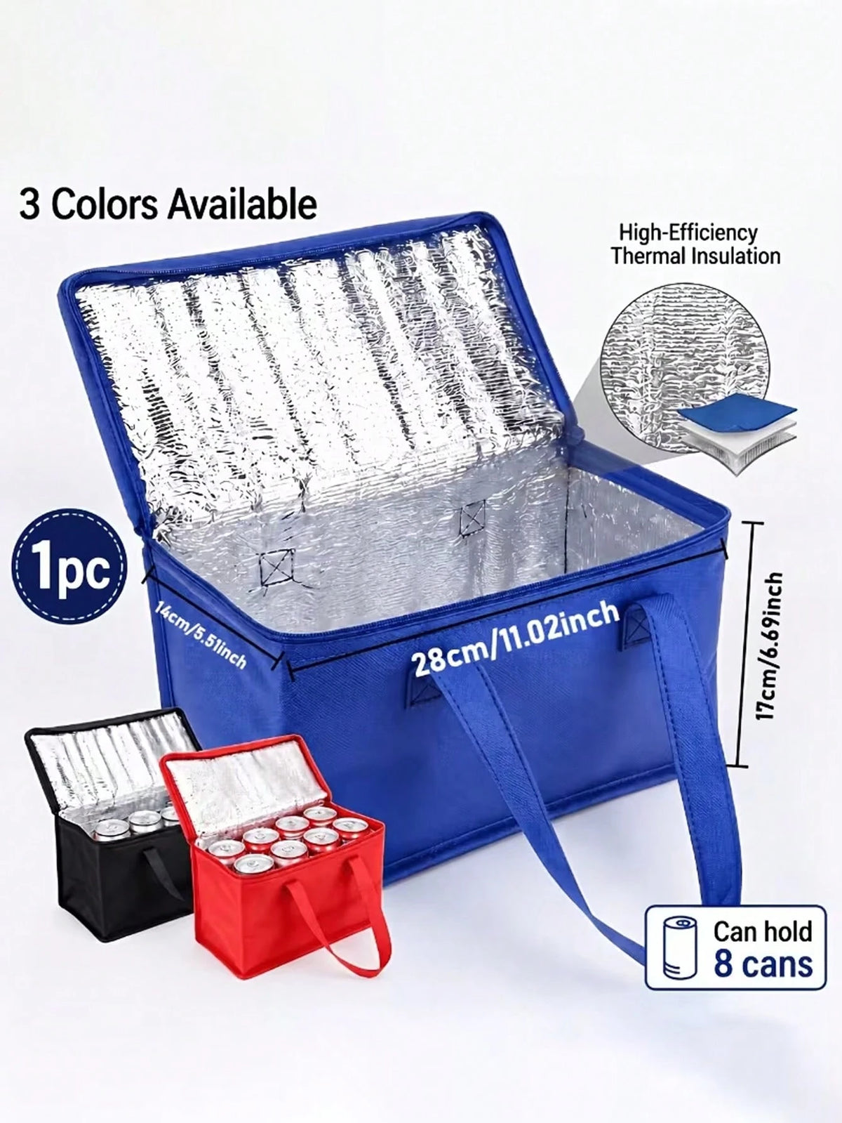Insulated Cooler Bag For Drinks And Lunch- Portable Design Keeps Food And Drinks Fresh And Cold All Day, Non-Food Contact Material, Suitable For Summer Picnic, Camping, Beach, Available In Blue, Blac