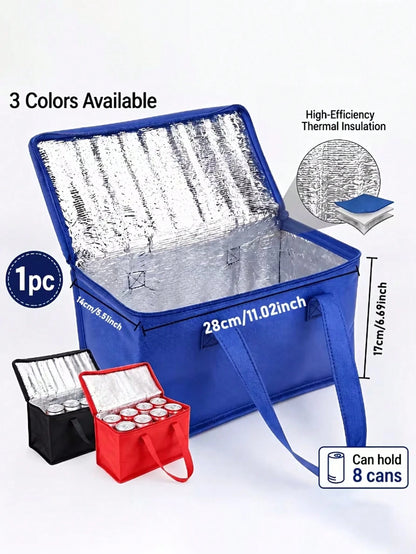 Insulated Cooler Bag For Drinks And Lunch- Portable Design Keeps Food And Drinks Fresh And Cold All Day, Non-Food Contact Material, Suitable For Summer Picnic, Camping, Beach, Available In Blue, Blac