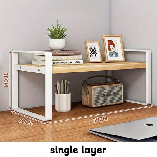Iron Office Desk Storage Rack- Compact Multi-Tier Shelving Unit For Office Supplies, Books, And Decor- Rectangular Design With Minimalist Aesthetics