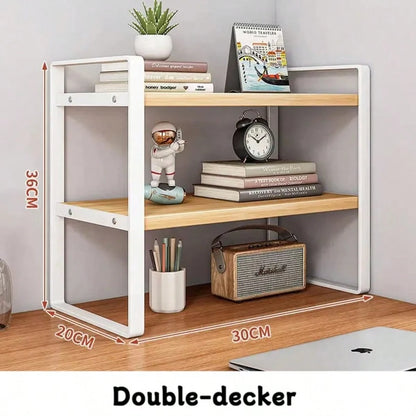 Iron Office Desk Storage Rack- Compact Multi-Tier Shelving Unit For Office Supplies, Books, And Decor- Rectangular Design With Minimalist Aesthetics