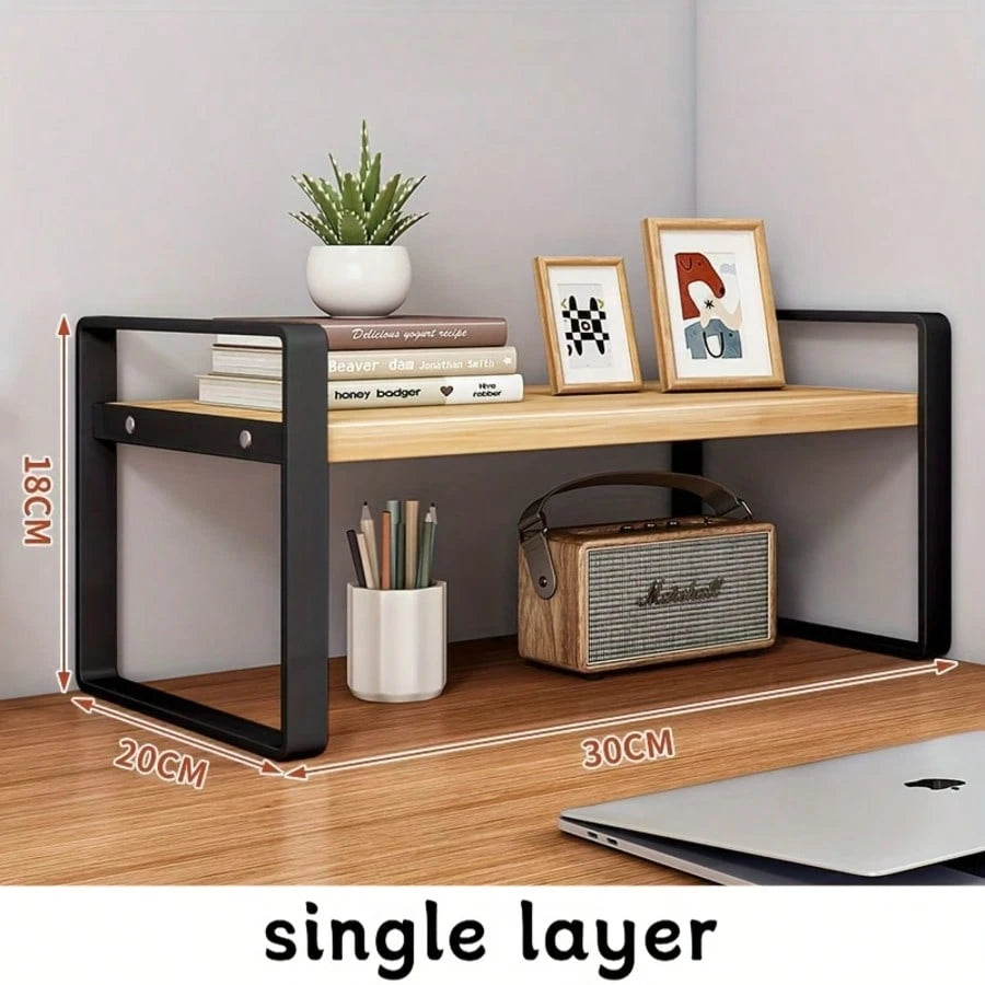Iron Office Desk Storage Rack- Compact Multi-Tier Shelving Unit For Office Supplies, Books, And Decor- Rectangular Design With Minimalist Aesthetics