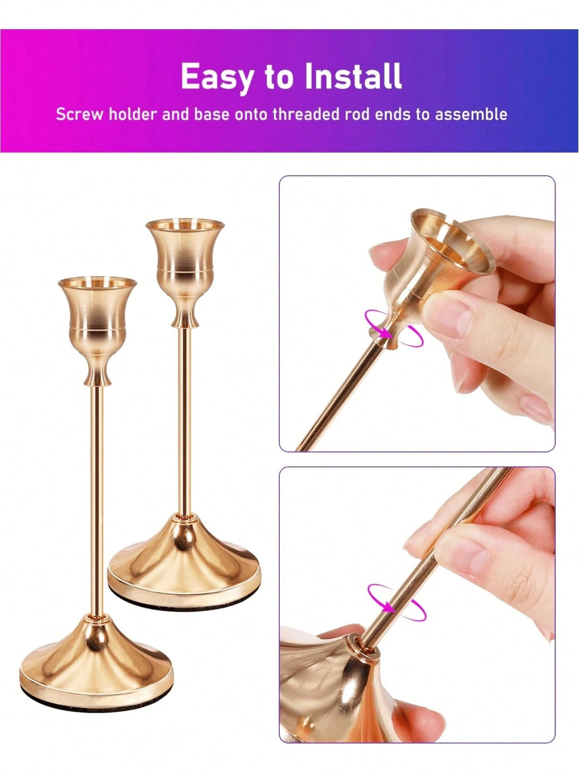 Iron Taper Candle Holder,Decorative Candle Stand- Candlestick Holder For Wedding, Dinning, Party- Antique Brass,Fireplace Decor Candelabra Table Decor Pillar Candle Holder For Wedding,Home Decor, Ho