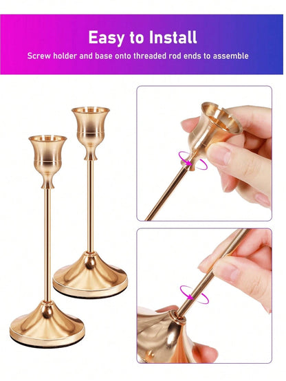 Iron Taper Candle Holder,Decorative Candle Stand- Candlestick Holder For Wedding, Dinning, Party- Antique Brass,Fireplace Decor Candelabra Table Decor Pillar Candle Holder For Wedding,Home Decor, Ho