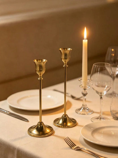 Iron Taper Candle Holder,Decorative Candle Stand- Candlestick Holder For Wedding, Dinning, Party- Antique Brass,Fireplace Decor Candelabra Table Decor Pillar Candle Holder For Wedding,Home Decor, Ho