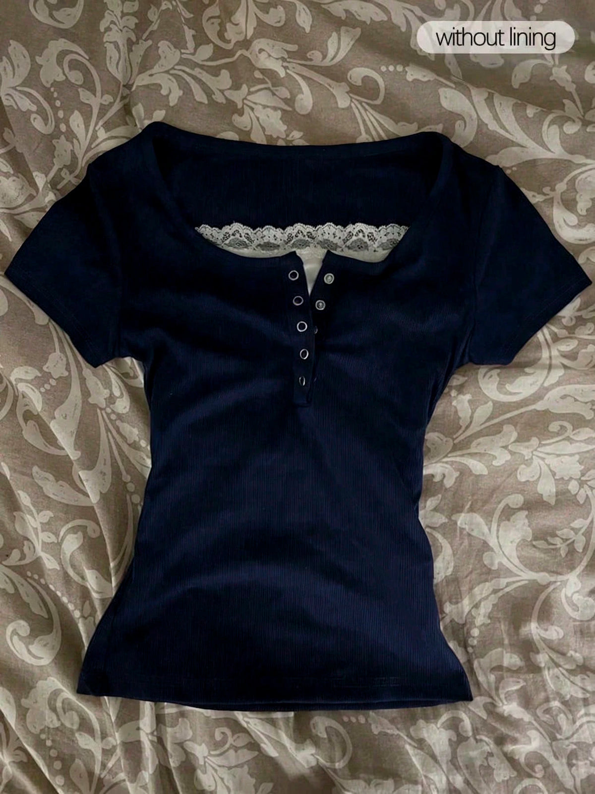 IslaSuriya Glimmora Y2KStyle Women's Casual Commuting Press Buttoned Short Sleeve Fitted T-Shirt, Without Lining, Summer