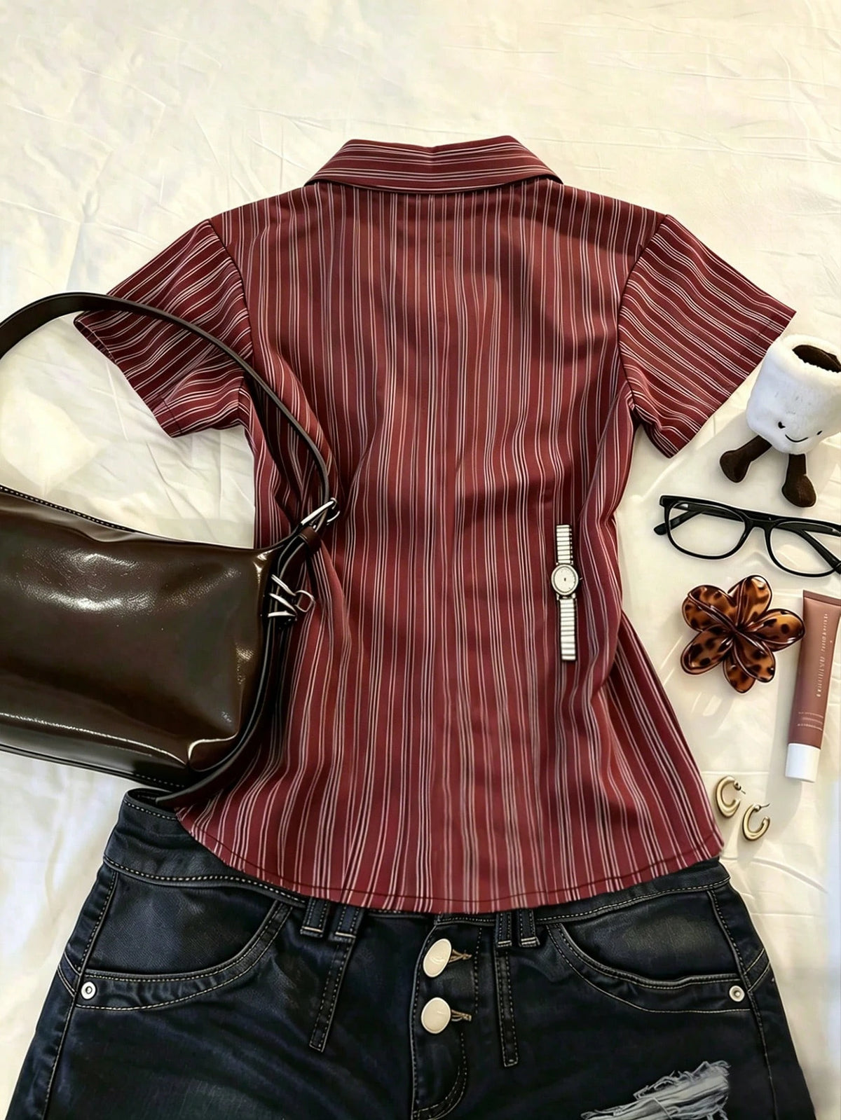 IslaSuriya Women's Casual Comfortable Shirt/ Fashion Striped Color-Block Single-Buckle Shirt/ Casual Style/ Daily Wear/ Summer