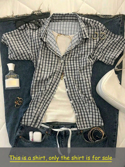 IslaSuriya Women's Casual Comfortable Shirt/ Fashion Striped Color-Block Single-Buckle Shirt/ Casual Style/ Daily Wear/ Summer