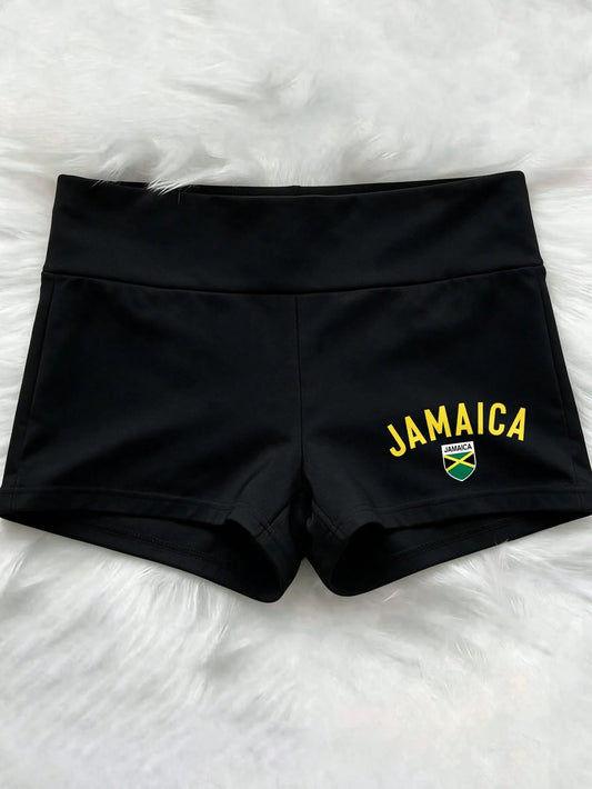 IslaSuriya Women's Jamaica Flag Printed Shorts, Y2K High Waist Sexy Shorts With Letter Print
