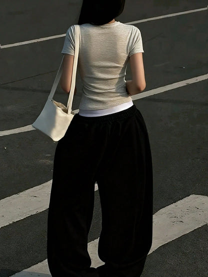 IslaSuriya Women's Solid Color Elastic Waist Loose Casual Sweatpants