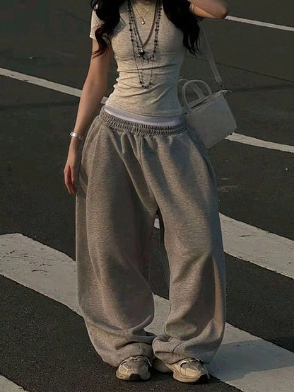 IslaSuriya Women's Solid Color Elastic Waist Loose Casual Sweatpants