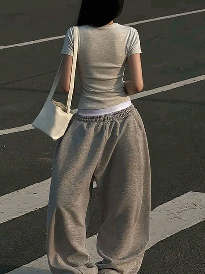 IslaSuriya Women's Solid Color Elastic Waist Loose Casual Sweatpants