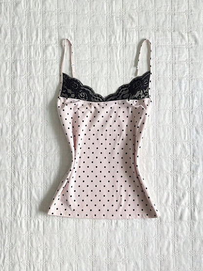 IslaSuriya Women's Summer Polka Dot Lace Collar Camisole