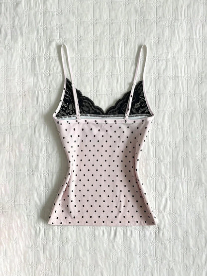 IslaSuriya Women's Summer Polka Dot Lace Collar Camisole